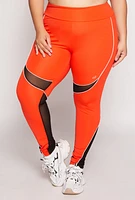 Womens Plus Size Mesh Insert Active Leggings, Orange, Size 3X