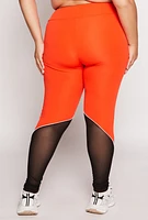 Womens Plus Size Mesh Insert Active Leggings, Orange, Size 3X