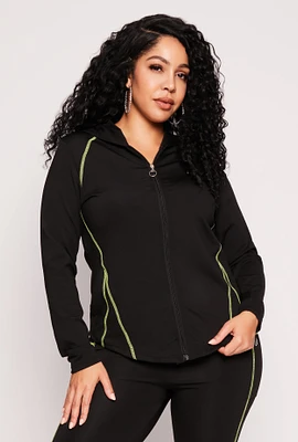 Womens Plus Decorative Stitch Hooded Track Jacket,