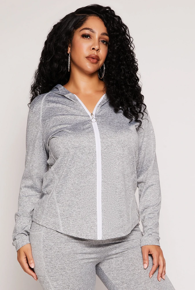 Womens Plus Size Decorative Stitch Hooded Track Jacket, Grey, Size 2X