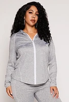 Womens Plus Size Decorative Stitch Hooded Track Jacket, Grey, Size 3X