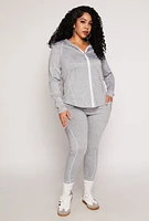 Womens Plus Size Decorative Stitch Hooded Track Jacket, Grey, Size 3X