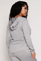 Womens Plus Size Decorative Stitch Hooded Track Jacket, Grey, Size 2X