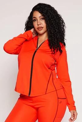 Womens Plus Size Decorative Stitch Hooded Track Jacket, Orange, Size 1X
