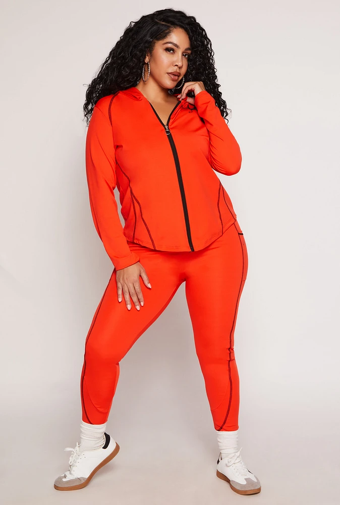 Womens Plus Decorative Stitch Pocket Leggings, Orange,