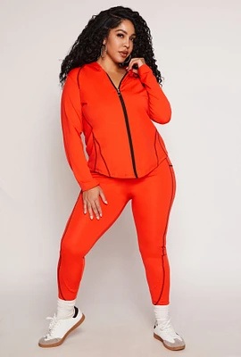 Womens Plus Decorative Stitch Pocket Leggings, Orange,