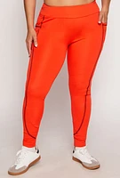 Womens Plus Decorative Stitch Pocket Leggings, Orange,
