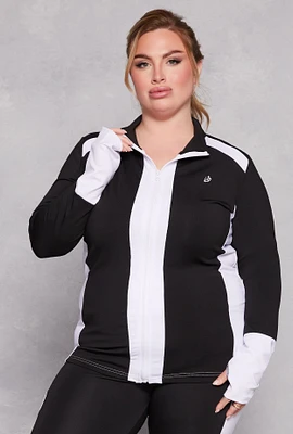 Womens Plus Color Blocked Mock Neck Track Jacket,