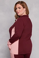 Womens Plus Color Blocked Mock Neck Track Jacket, Burgundy,