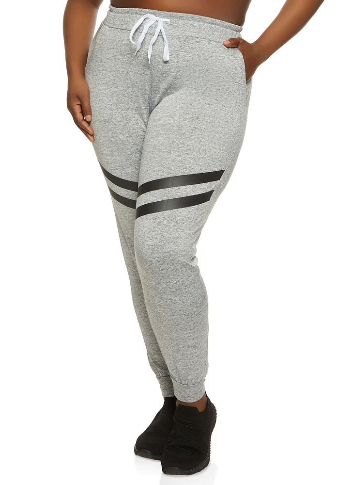 Womens Plus Size Varsity Stripe Detail Drawstring Joggers, Grey, Size 2X