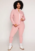Womens Plus Size Contrast Piping Zip Front Track Jacket, Pink, Size 2X