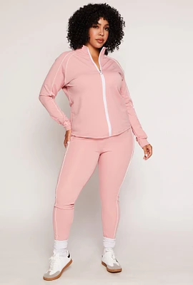 Womens Plus Size Contrast Piping High Waist Leggings, Pink, Size 4X