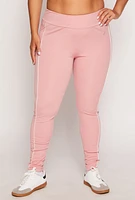 Womens Plus Size Contrast Piping High Waist Leggings, Pink, Size 4X