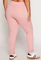 Womens Plus Size Contrast Piping High Waist Leggings, Pink, Size 4X
