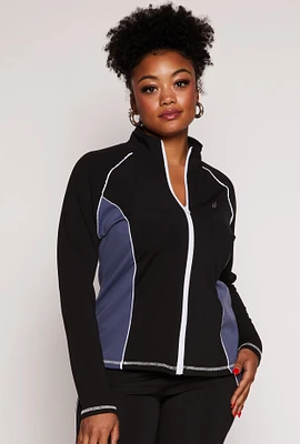 Womens Plus Color Block Contrast Trim Track Jacket,