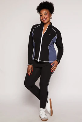 Womens Plus Size Color Block Contrast Trim Active Leggings, Black, Size 4X