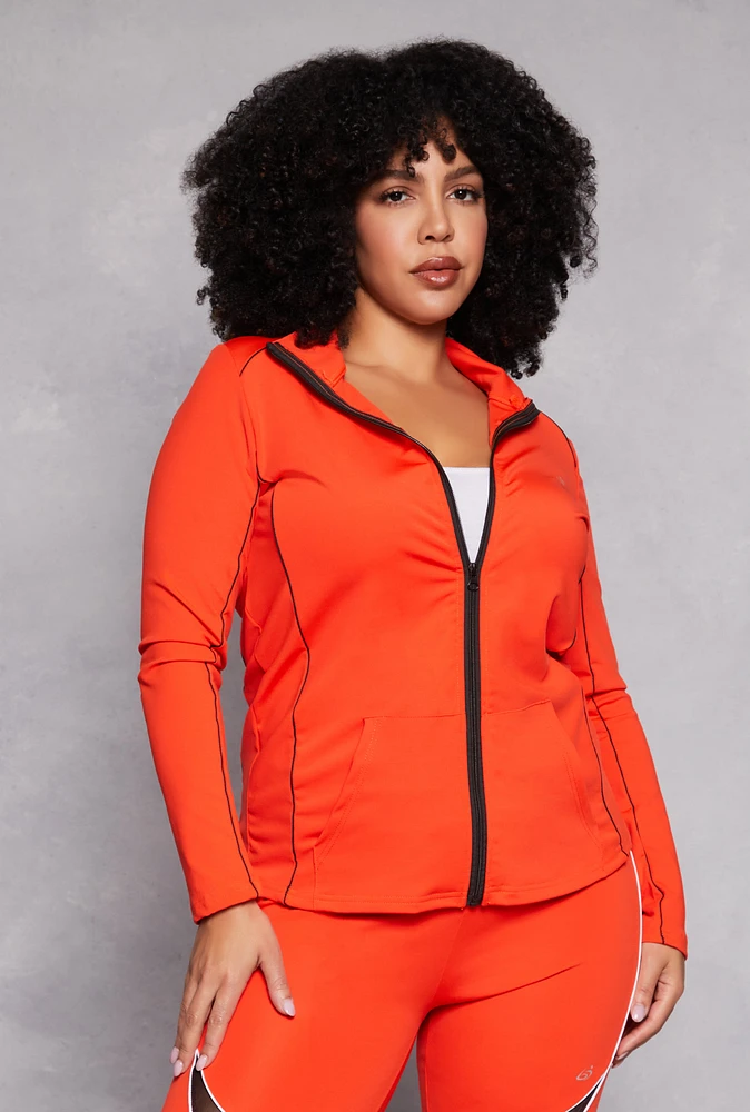 Womens Plus Size Contrast Trim Track Jacket, Orange, Size 3X