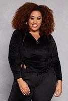 Womens Plus Velour Ruched Half Zip Hoodie,
