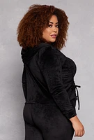 Womens Plus Velour Ruched Half Zip Hoodie,
