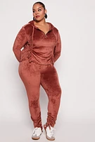 Womens Plus Size Velour Ruched Half Zip Hoodie, Brown, Size 3X
