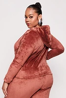 Womens Plus Size Velour Ruched Half Zip Hoodie, Brown, Size 3X