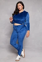 Womens Plus Size Velour Ruched Half Zip Hoodie, Blue, Size 1X