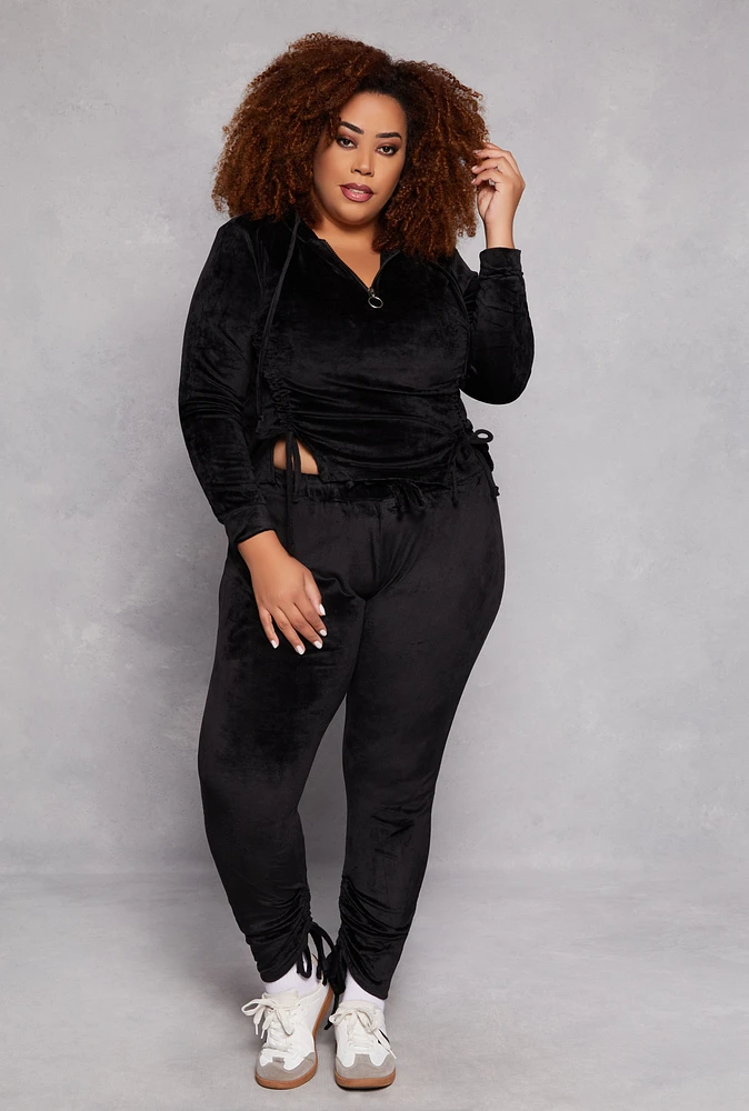 Womens Plus Size Velour Ruched Leg Sweatpants, Black, Size 2X