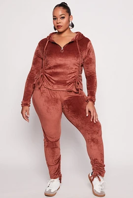 Womens Plus Velour Ruched Leg Sweatpants,
