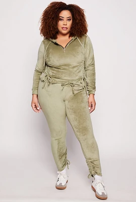 Womens Plus Size Velour Ruched Leg Sweatpants, Green, Size 4X