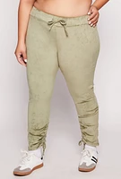 Womens Plus Size Velour Ruched Leg Sweatpants, Green, Size 4X