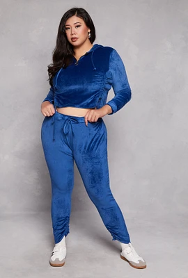 Womens Plus Size Velour Ruched Leg Sweatpants, Blue, Size 3X