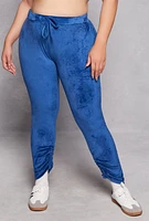 Womens Plus Size Velour Ruched Leg Sweatpants, Blue, Size 3X