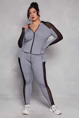 Womens Plus Size Mesh Insert Active Leggings, Grey, Size 3X