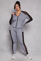 Womens Plus Size Mesh Insert Active Leggings, Grey, Size 3X