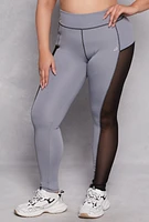 Womens Plus Size Mesh Insert Active Leggings, Grey, Size 3X