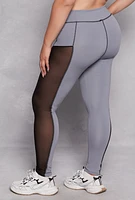 Womens Plus Size Mesh Insert Active Leggings, Grey, Size 3X