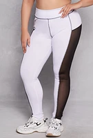 Womens Plus Size Mesh Insert Active Leggings, White, Size 4X