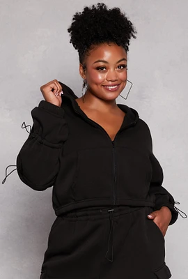 Womens Plus Size Toggle Drawstring Zip Front Hoodie, Black, Size 1X