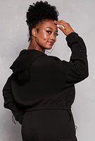 Womens Plus Size Toggle Drawstring Zip Front Hoodie, Black, Size 1X