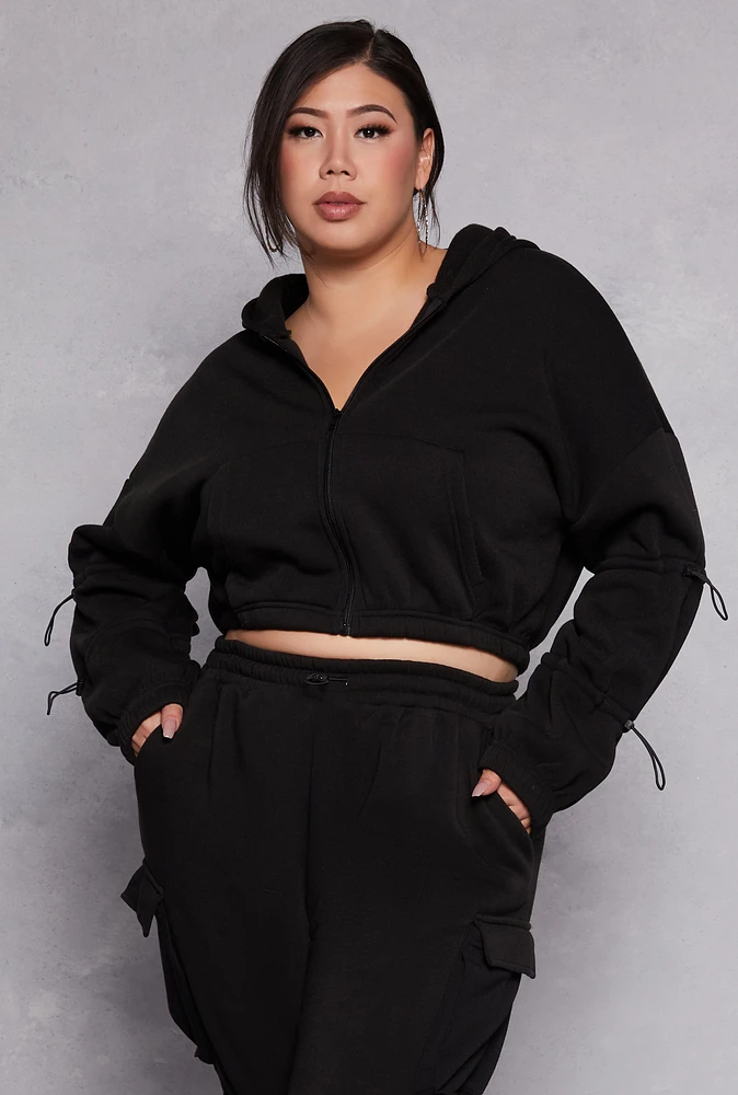 Womens Plus Toggle Drawstring Cropped Hoodie, 2X