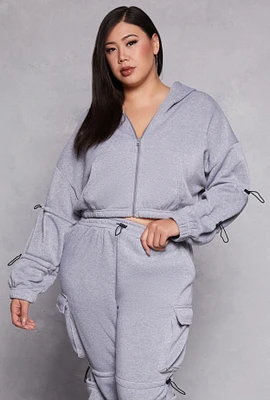 Womens Plus Size Toggle Drawstring Cropped Hoodie, Grey, Size 1X
