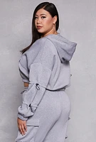 Womens Plus Size Toggle Drawstring Cropped Hoodie, Grey, Size 1X