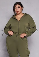 Womens Plus Size Toggle Drawstring Cropped Hoodie, Green, Size 1X