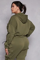 Womens Plus Size Toggle Drawstring Cropped Hoodie, Green, Size 1X