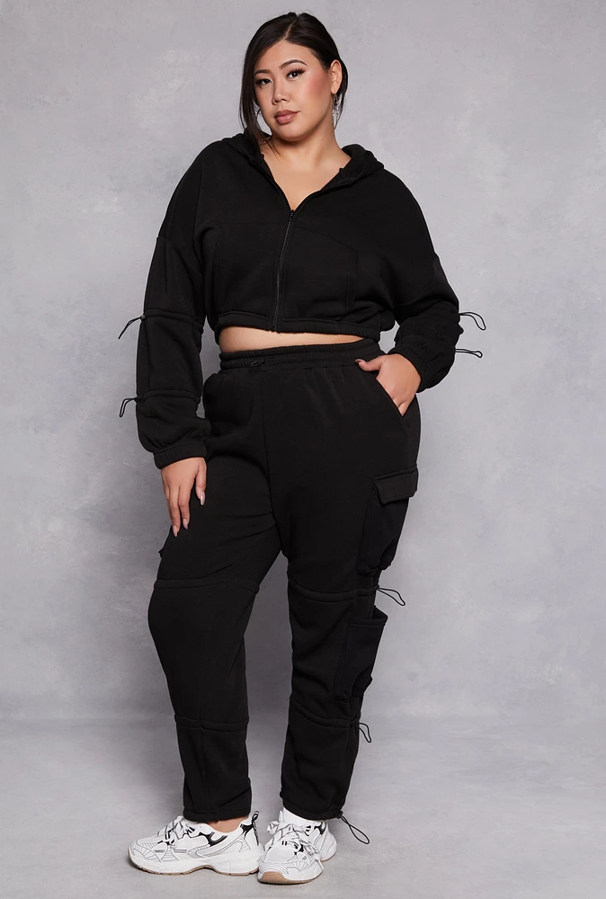 Womens Plus Size Toggle Drawstring Detail Sweatpants, Black, Size 1X