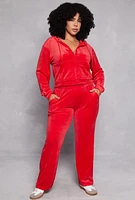 Womens Plus Size Hotline Rhinestone Velour Hoodie, Red, Size 1X