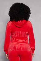 Womens Plus Size Hotline Rhinestone Velour Hoodie, Red, Size 1X