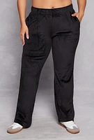 Womens Plus Size Velour Calling Rhinestone Sweatpants, Black, Size 1X