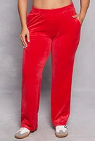 Womens Plus Size Velour Calling Rhinestone Sweatpants, Red, Size 2X