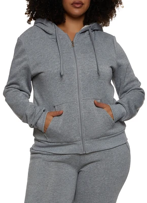 Womens Plus Size Sherpa Lined Zip Front Hoodie, Grey, Size 1X